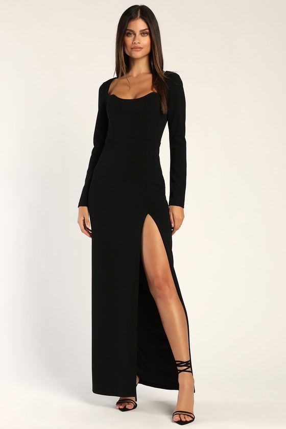 black long dress with sleeves
